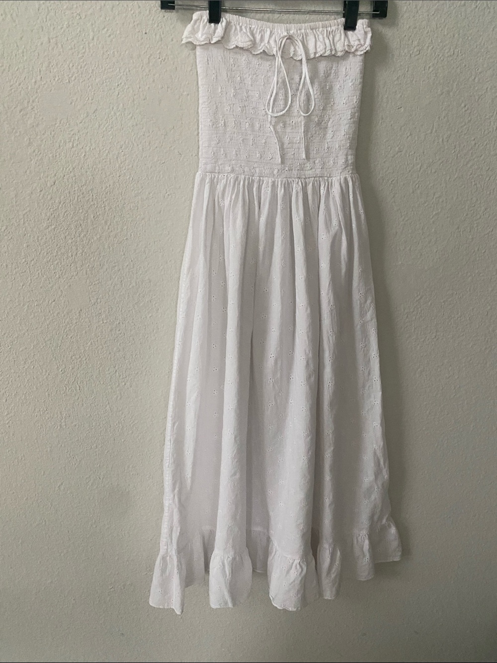 SOLID & STRIPED White Smocked Strapless Top